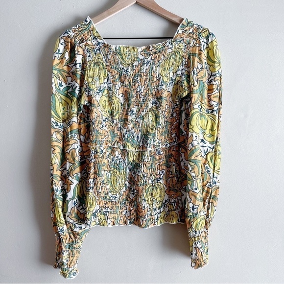 Anthropologie • Rayna Relaxed Smocked‎ Blouse in Yellow & Orange, Size XS - Picture 11 of 14